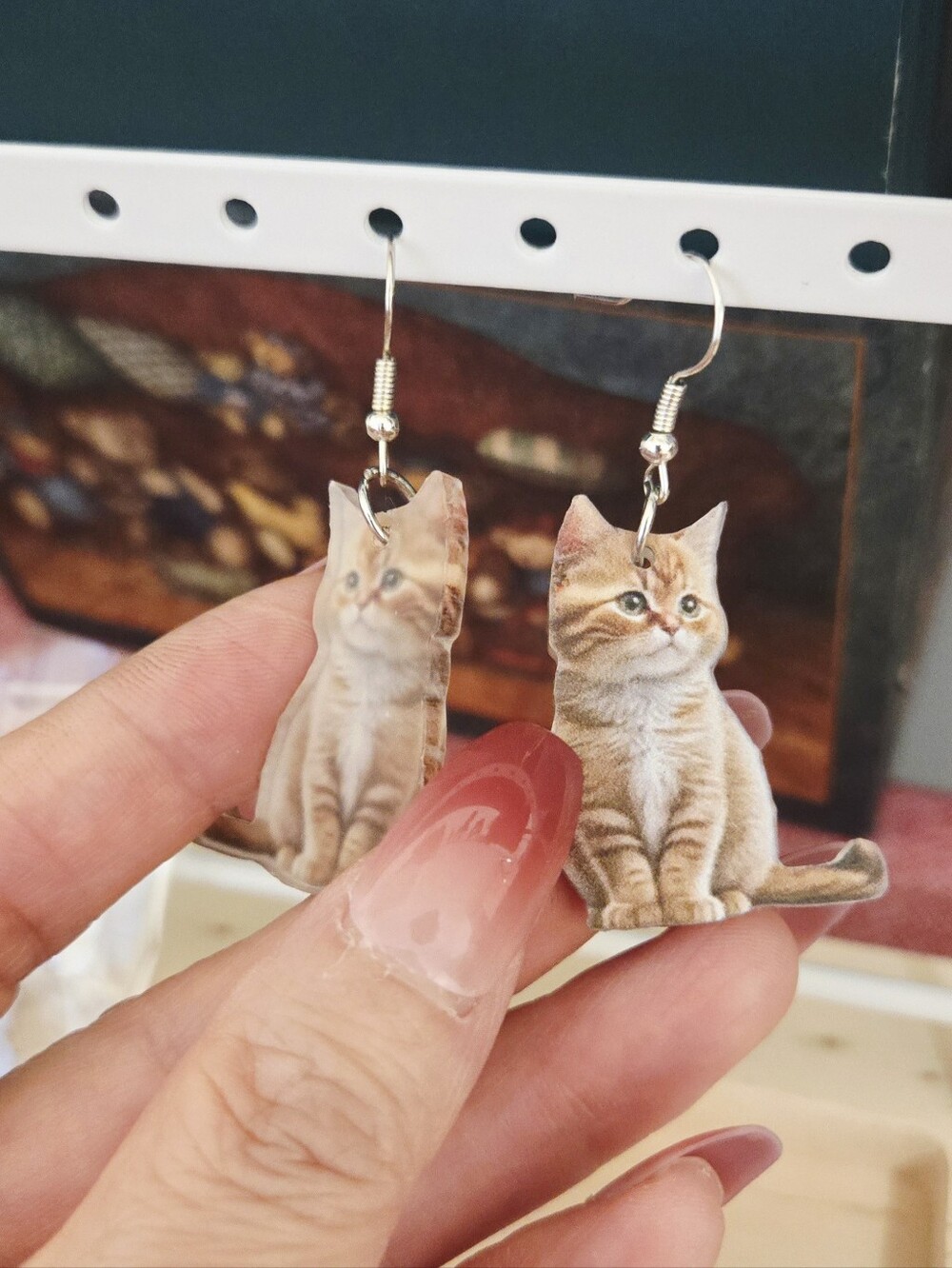 Pretty Orange Cat Tabby Kitten Dangle Earrings - Picture 8 of 16